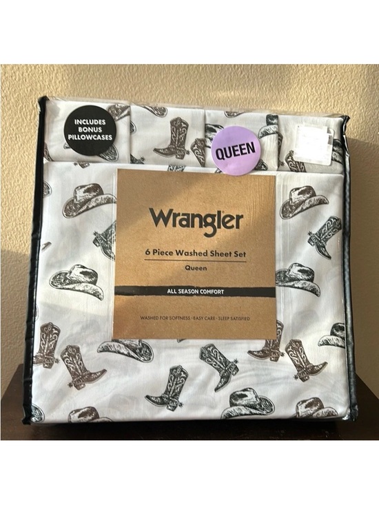 Wrangler Other - Wrangler 6 Pc Washed Sheet Set Queen Cowboy Hats Boots New Western Themed